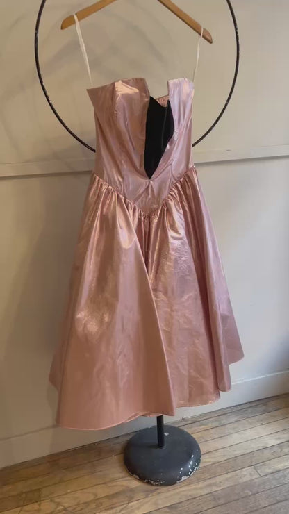 80s Strapless Tulle Metallic Party Dress