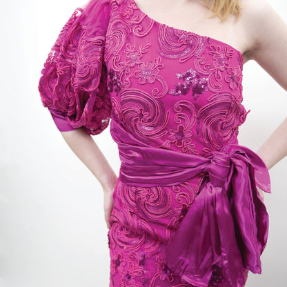 80s Handmade Fuchsia One Sleeve Gown