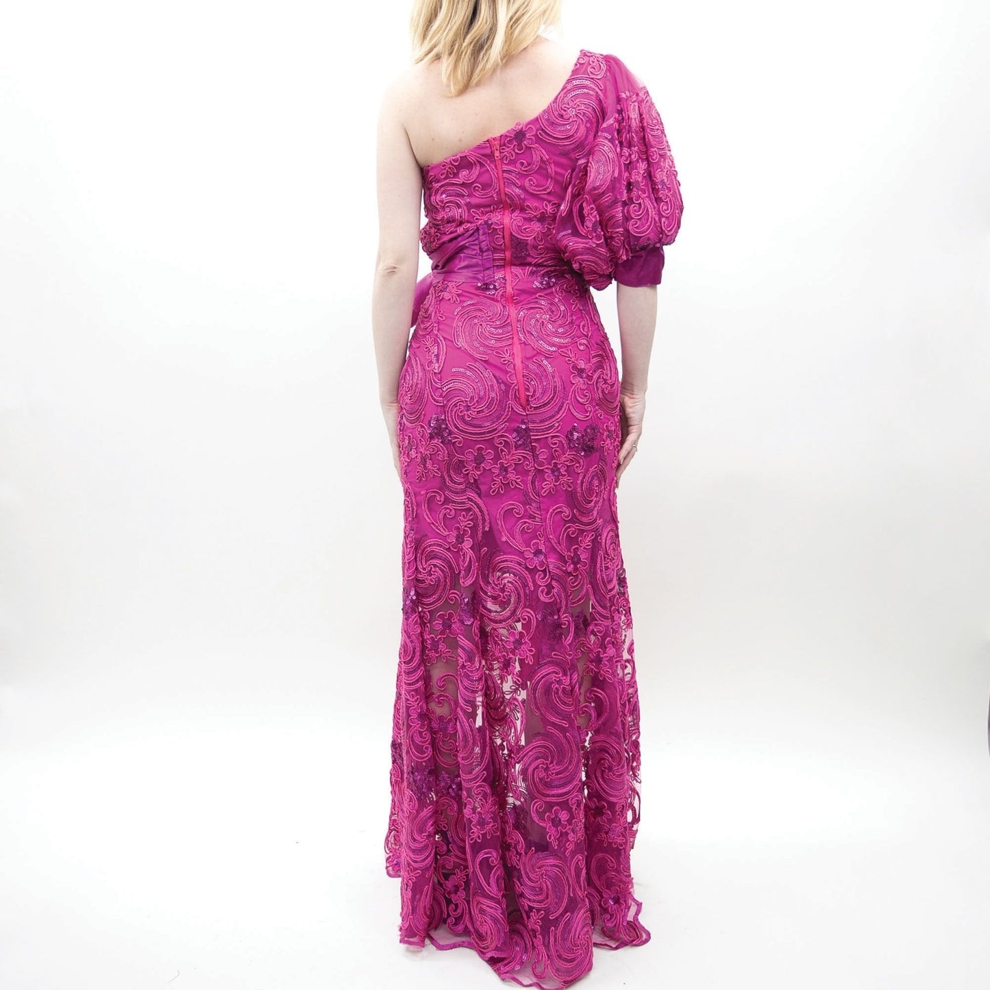 80s Handmade Fuchsia One Sleeve Gown