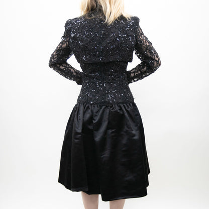 Black 80s Prom Lace Dress with Jacket