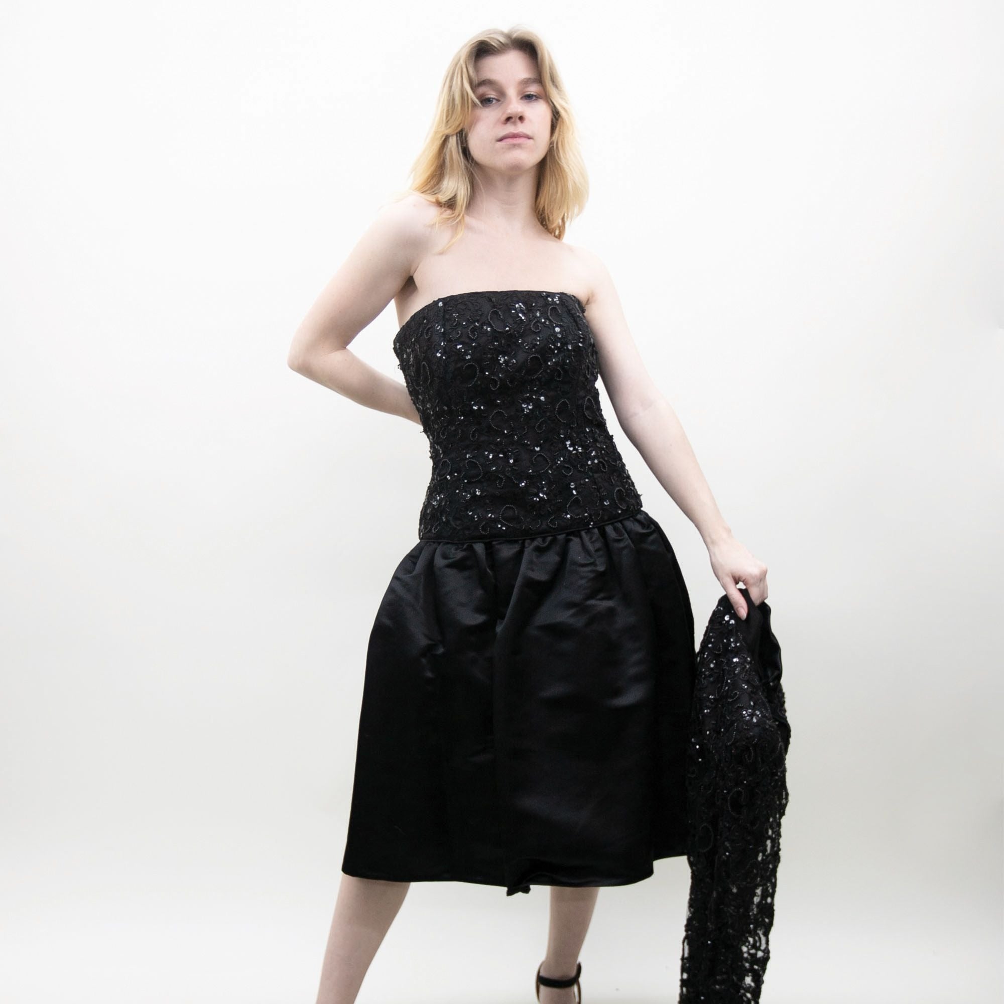 Black 80s Prom Lace Dress with Jacket